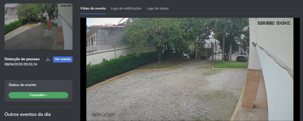 Câmera diurna com identificação de pessoa e log de eventos lateral